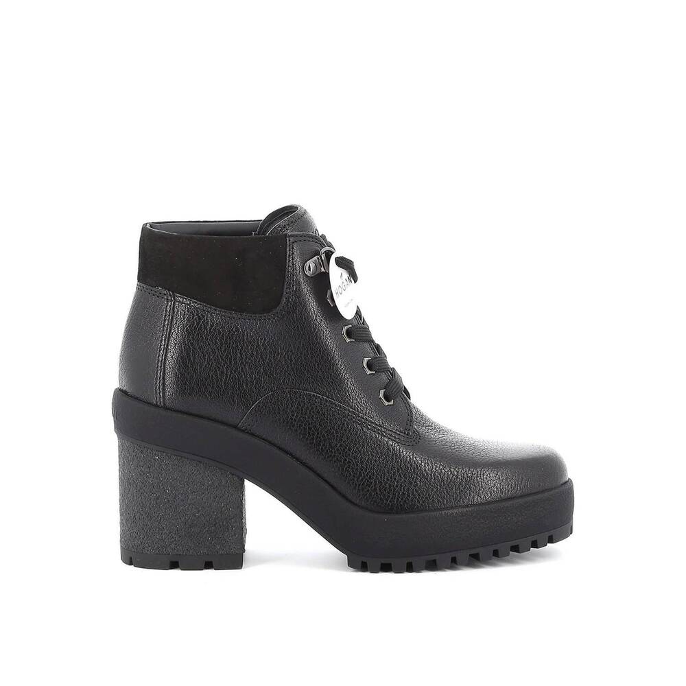 NEW HOGAN women's grained leather ankle boots in black